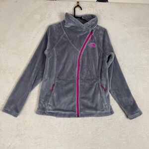 The North Face Gray Osito Teddy Fleece Jacket Pink Asymmetrical Zipper Women's S